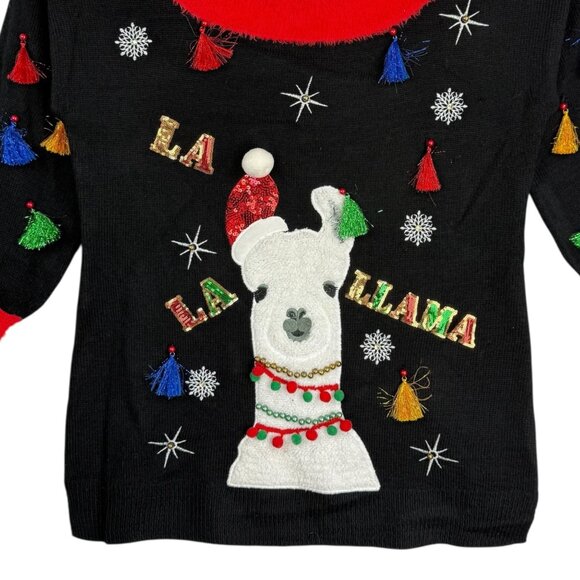 Holiday Time Women's Black Red La La Llama Christmas Sweater Size XL 16-18 - Picture 5 of 10